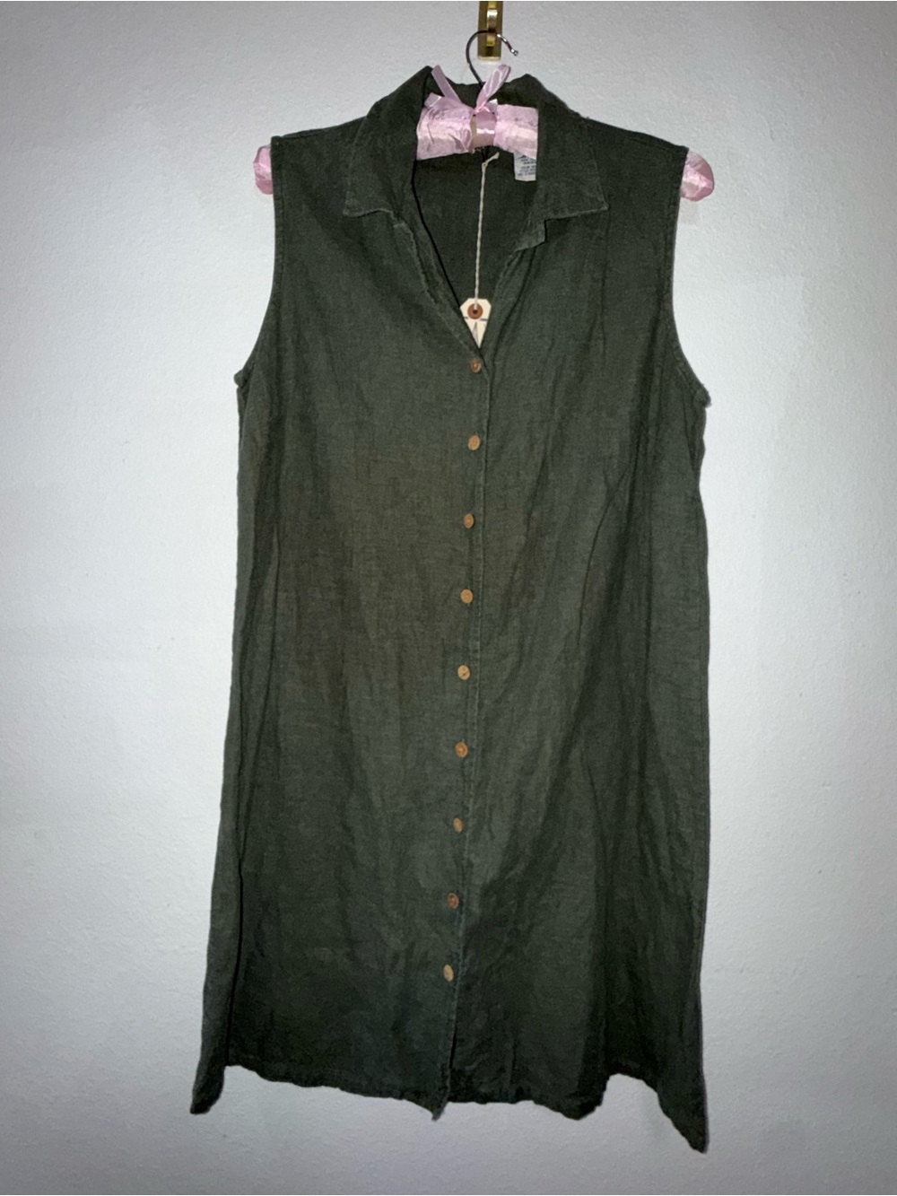 White Stag Olive Green Sleeveless Button Linen Tunic